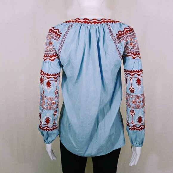 Zara Light Blue Embroidered Button Down Top Size XS TRF Collection - Picture 2 of 5